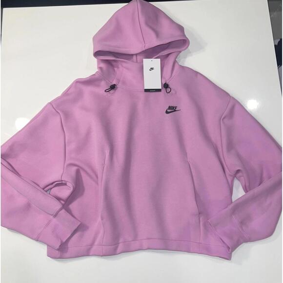 $130 Nike Sportswear Tech Fleece Women's oversize pink  Hoodie Flax FV6322 Sz S - Picture 6 of 8